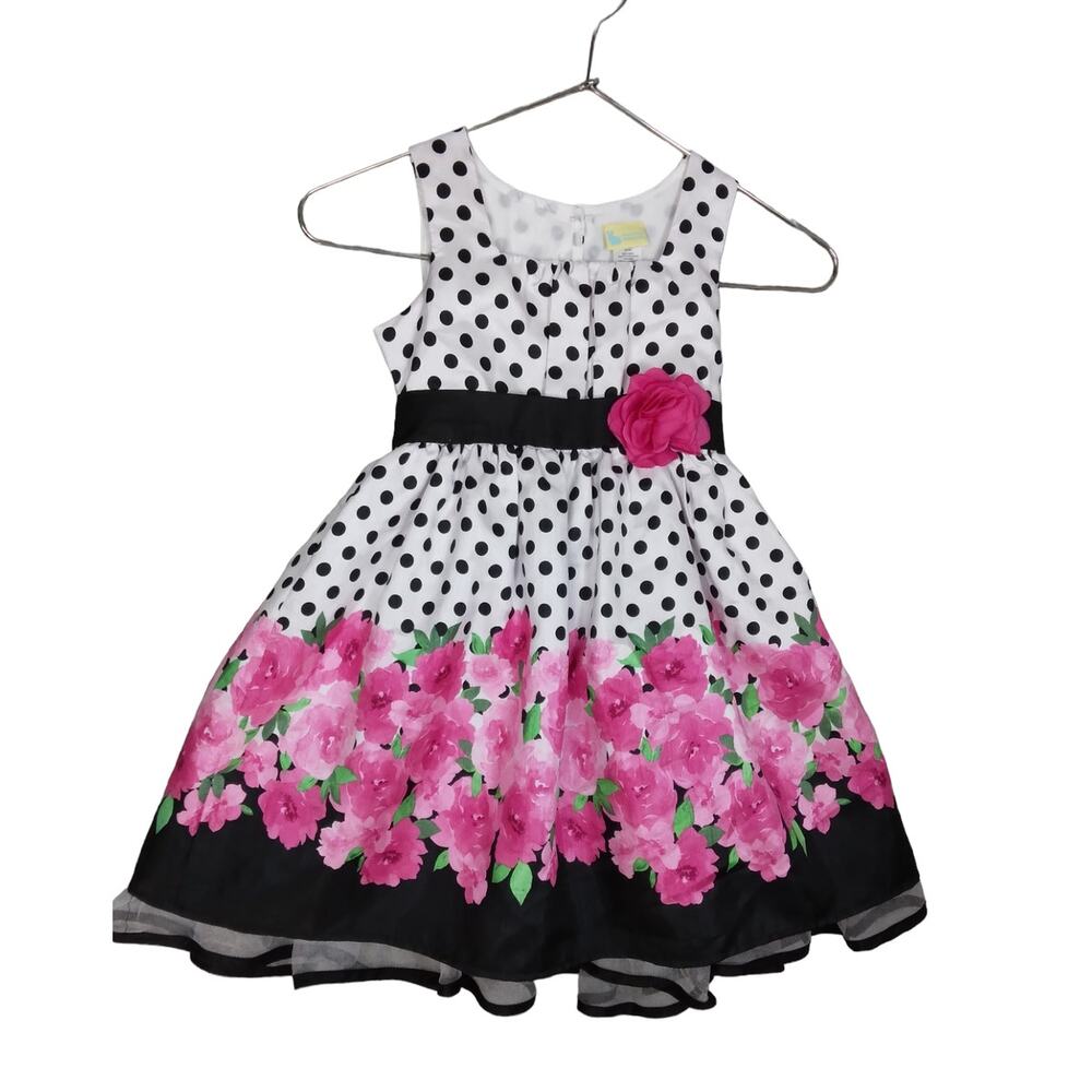 Holiday Editions Puffy Sunday Dress Size Small Polka Dot Floral